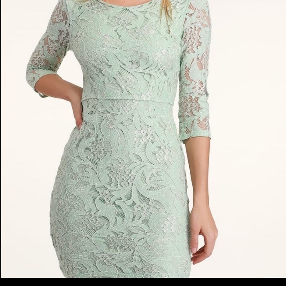 Lulus | Bodycon Dress | Lace | Mint Green | Small - Picture 2 of 7